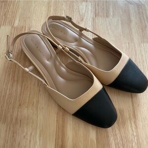Kelly & Katie Women's Black and Tan Slingback Flats